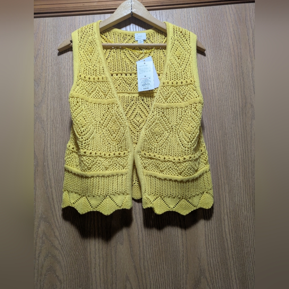 a new day Yellow Crochet Knit Sleeveless Vest
